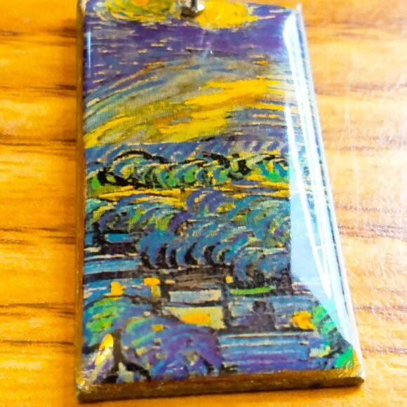 Van Gogh Starry Night Rectangle Earrings Pierced Hook - Picture 6 of 9